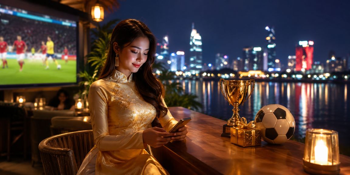 Người phụ nữ Hà Nội mặc áo dài xem thông tin cược bóng đá trong không khí thủ đô sôi động