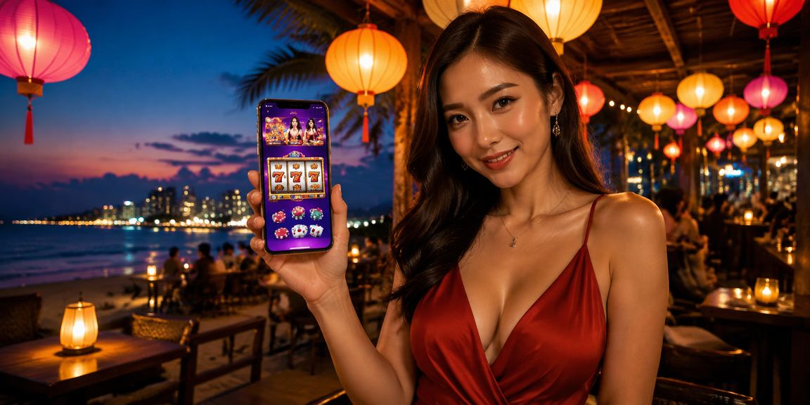Người dùng Hội An trải nghiệm game casino trên điện thoại trong không khí chợ đêm lung linh đèn lồng