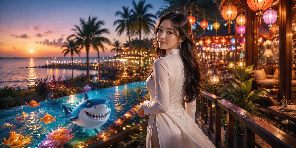 Người phụ nữ mặc áo dài tại Phú Quốc thử nghiệm game bắn cá trực tuyến lần đầu tiên